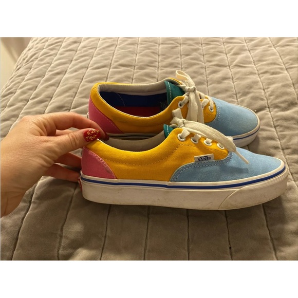 Vans low top, tie shoes, colorblock, M6, W7.5, Yellow, Blue - Picture 2 of 7